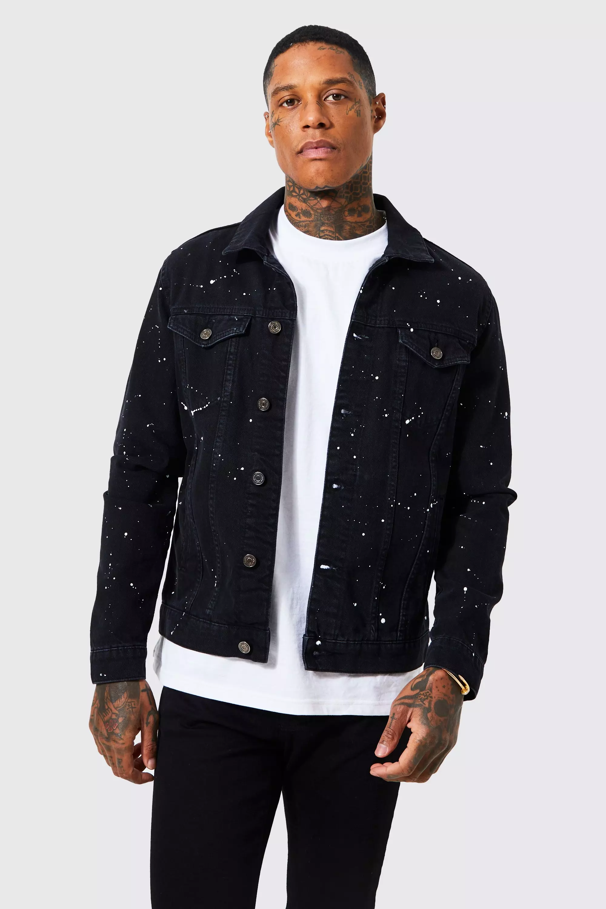 Splatter paint denim jacket clearance